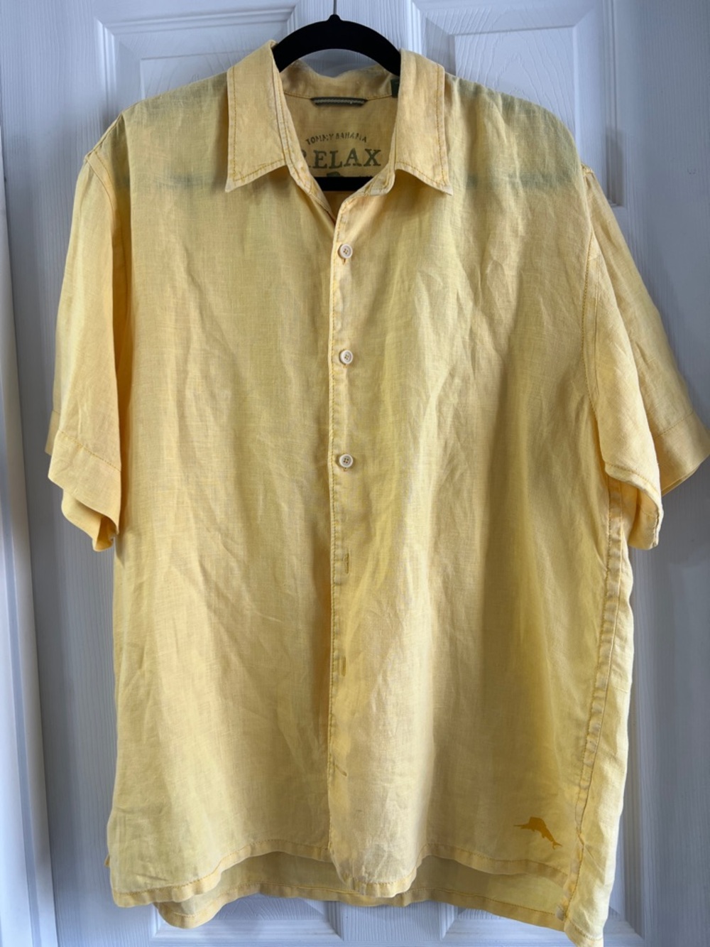 Tommy Bahama 100% Linen Relax Yellow Short-Sleeve Linen Button-Down Shirt